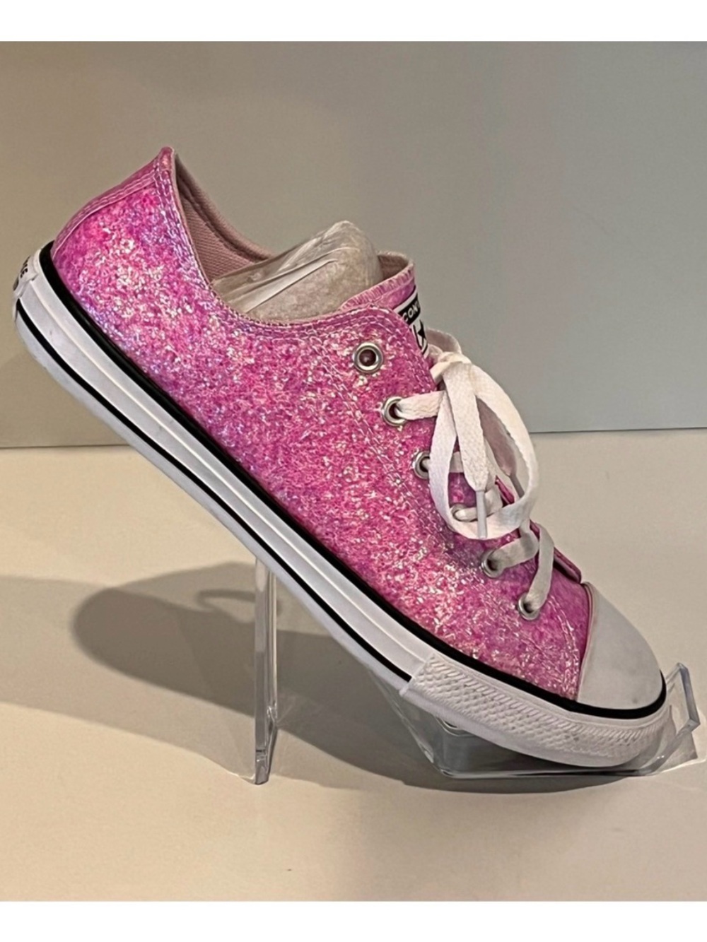 Converse Chuck Taylor Pink Glitter Low Top Sparkle Sneaker Junior 5.5 Womens 7.5 - Picture 3 of 8